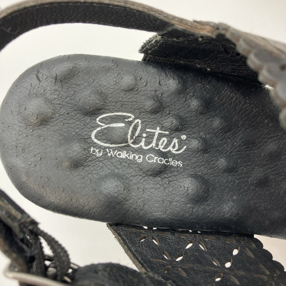 Walking Cradles Sandals 9 W Black Leather Cork Wedge Slingback Shoes Ankle Strap - Picture 11 of 14